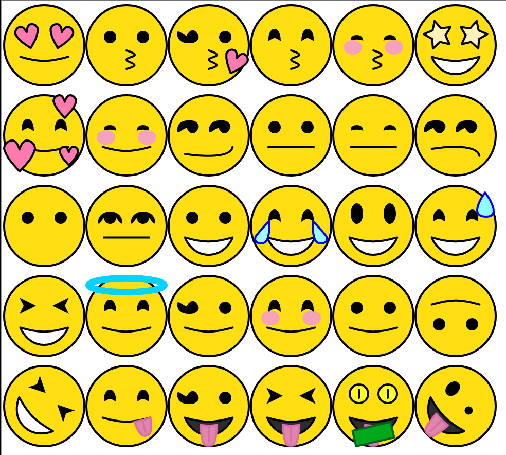 A collection of very happy emojis
